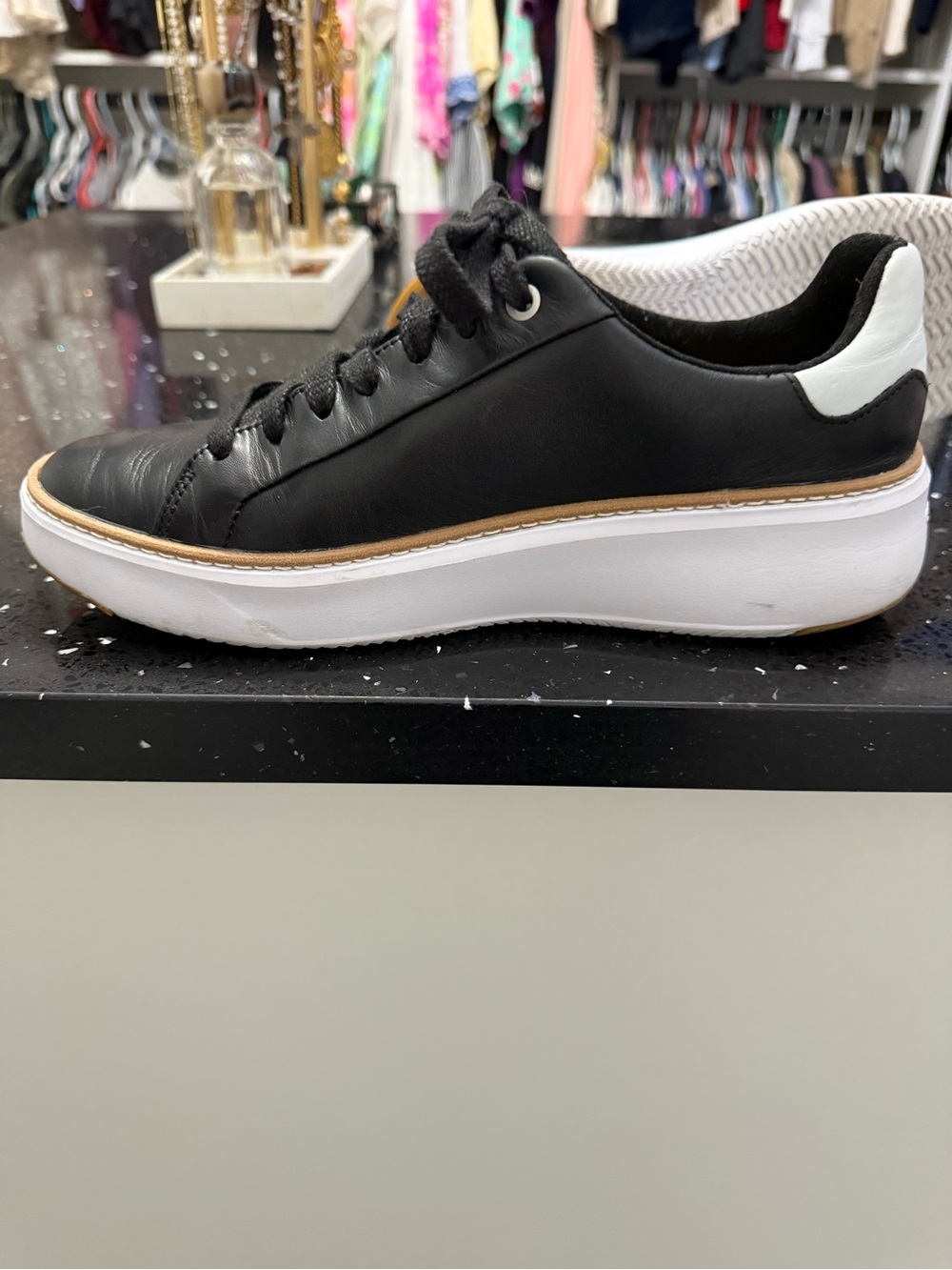 Cole Haan Black Leather Sneakers with White Heel and White Sole - Picture 5 of 6